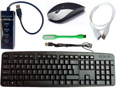 ANJO Wired Keyboard-Wireless Mouse-USB Hub 3.0-Ext Cable 1.5m-LED Combo Set(Black)