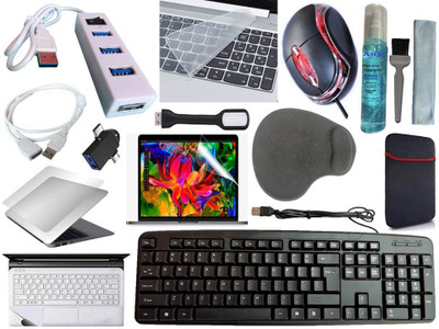 ANJO Keyboard&Mouse-WPad-Hub2-3n1Cleanr-2n1OTG-Ext-LED-Skin-15.6iScrn&KeyGuard&Sleeve Combo Set(Black)