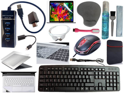 ANJO Keyboard&Mouse-WPad-Hub3-3n1Cleanr-OTGC&M-Ext-LED-Skin-15.6iScrn&KeyGuard&Sleeve Combo Set(Black)