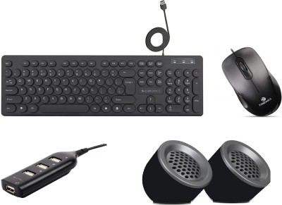 ZEBRONICS K24 Keyboard + Power Plus Mouse + 90HB USB HUB + Pluto Speaker Combo Set(Black)