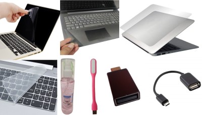 ANJO 8 in 1 Combo 14 inch Laptop Screen Guard, Keyguard, Skin, Cleaner, LED & OTG Combo Set(Transparent)