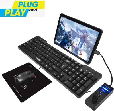 The Originals 5-in-1 Gaming Keyboard and Mouse Combo with USB Hub,OTG Cable, and Mouse Pad Combo Set(Black)
