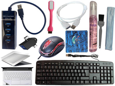 ANJO Wired Keyboard & Mouse-Pad-USB Hub 3.0-3in1 Cleaner-2in1 OTG-Ext-LED-Skin Combo Set(Black)