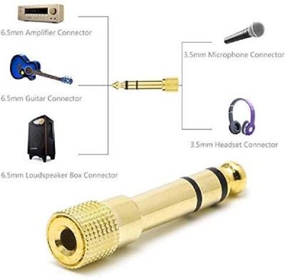 fdealz 3.5mm Female to 6.5mm Male Jack Audio Plug Stereo Headphone Adaptor Converter Combo Set(Golden)