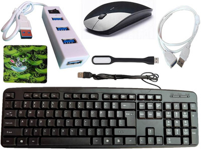 ANJO Wired Keyboard-Wireless Mouse-Pad-USB Hub 2.0-Ext Cable 1.5m-LED Combo Set(Black)