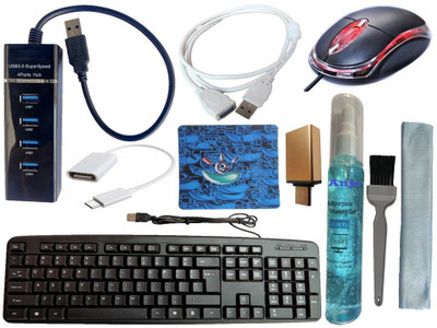 ANJO Wired Keyboard & Mouse-Pad-USB Hub 3.0-3in1 Cleaner-OTG C&Micro-Ext Cable 1.5m Combo Set(Black)