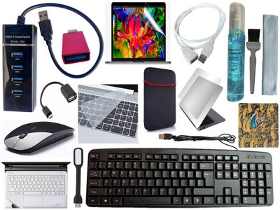 ANJO KeyboardWirelesMous-Pad-Hub3-3n1Cln-OTGCM-Ext-LED-Skin-14.6iScrn&KeyGuard&Sleeve Combo Set(Black)