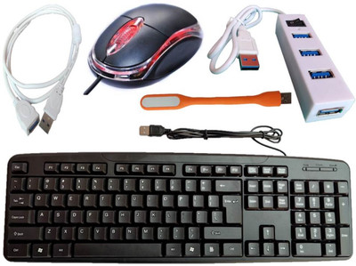 ANJO Wired Keyboard-Wired Mouse-USB Hub 2.0-Ext Cable 1.5m-LED Combo Set(Multicolor)
