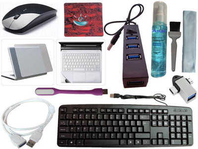 ANJO Wired Keyboard-Wireless Mouse-Pad-Hub 2.0-3in1 Cleaner-2in1 OTG-Ext-LED-Skin Combo Set(Black)