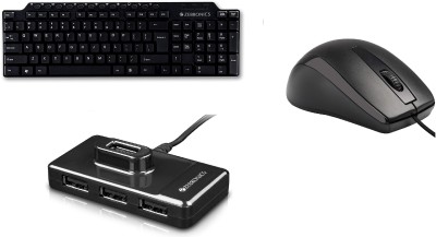 ZEBRONICS KM2100 Keyboard + Alex Mouse + 1000 HB USB Port Combo Set(Black)