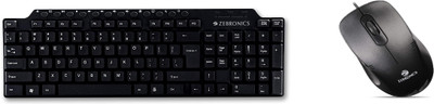 ZEBRONICS KM2100 Wired Keyboard + Power Plus Wired Mouse Combo Set(Black)