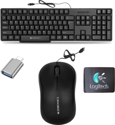 ZEBRONICS K20 Keyboard, Comfort Mouse, MousePad, C-OTG, (Set of 4) Combo Set(Multicolor)