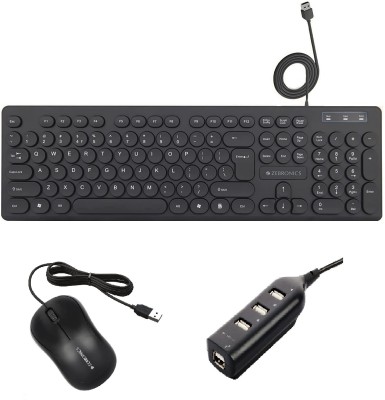 ZEBRONICS K24 Wired Keyboard + Comfort Mouse + 90HB USB HUB Combo Set(Black)