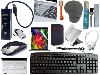 ANJO KeyboardWirlsMos-WPad-Hub3-3n1Clnr-2n1OTG-Ext-LED-Skin-15.6iScrn&KeyGuard&Sleeve Combo Set(Black)