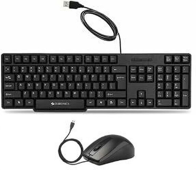 ZEBRONICS K20 Keyboard & Alex Wired Optical Mouse Combo Set(Black)