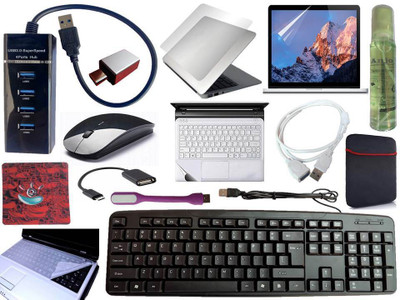 ANJO KeyboardWirelessMouse-Pad-Hub3-Clnr-OTGCM-Ext-LED-Skin-14.6iScrn&KeyGuard&Sleeve Combo Set(Black)