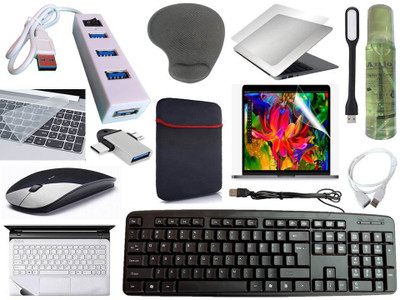 ANJO KeyboardWirelesMouse-WPad-Hub-Clnr-2n1OTG-Ext-LED-Skin-15.6iScrn&KeyGuard&Sleeve Combo Set(Black)