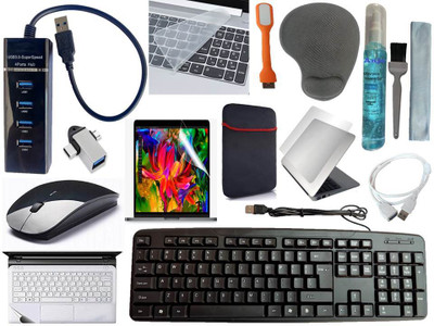 ANJO KeyboardWirlsMos-WPad-Hub3-3n1Clnr-2n1OTG-Ext-LED-Skin-14.6iScrn&KeyGuard&Sleeve Combo Set(Black)