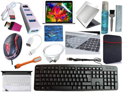 ANJO Keyboard&Mouse-Pad-Hub-3n1Cleanr-OTGC&M-Ext-LED-Skin-14.6iScrn&KeyGuard&Sleeve Combo Set(Black)