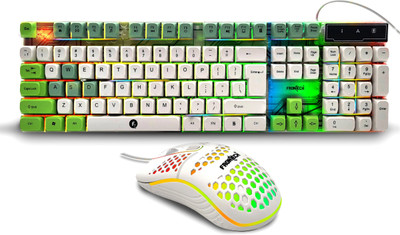 Frontech Nova Knight Wired Gaming Keyboard and Optical Mouse| LED RGB Backlight KB-0045 Combo Set(White, Green)