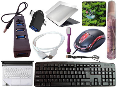 ANJO Wired Keyboard-Wired Mouse-Pad-Hub2.0-Cleaner-2in1 OTG C & Micro-Ext-LED-Skin Combo Set(Black)