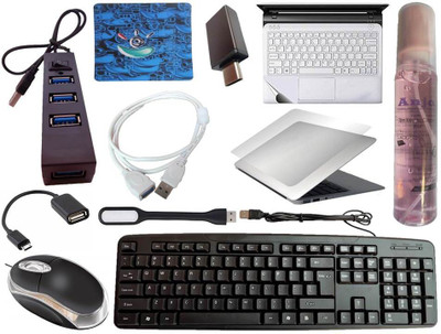 ANJO Wired Keyboard-Wired Mouse-Pad-Hub2.0-Cleaner-OTG C&Micro-Ext Cable-LED-Skin Combo Set(Black)