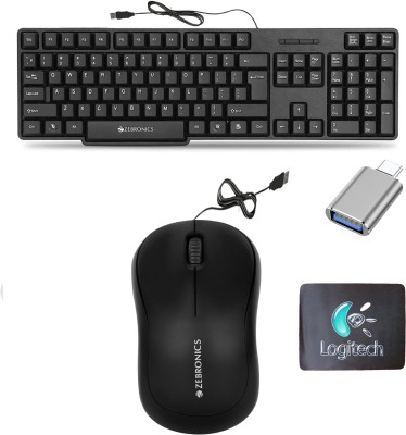 ZEBRONICS K20 Keyboard, Comfort Mouse, MousePad, ,C-OTG (Set of 4) Combo Set(Multicolor)