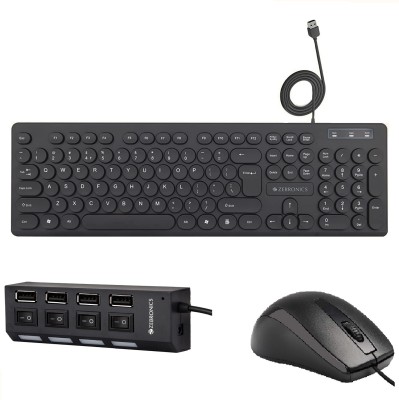 ZEBRONICS K24 Wired Keyboard + Alex Wired Mouse + 150HB USB HUB Combo Set(Black)