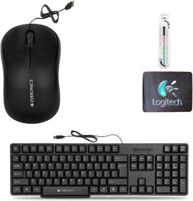 Mophonics Wired K20 Keyboard, Mouse, MousePad & Cable Protector (Set of 4) Combo Set(White, Black, Multicolor)