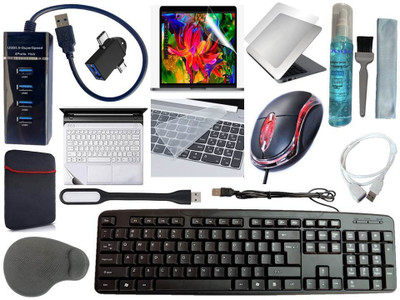 ANJO Keyboard&Mouse-WPad-Hub3-3n1Cleanr-2n1OTG-Ext-LED-Skin-15.6iScrn&KeyGuard&Sleeve Combo Set(Black)