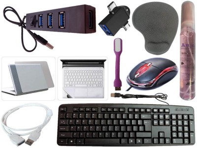 ANJO Wired Keyboard-Wired Mouse-Wrist Pad-Hub 2.0-Cleaner-2in1 OTG-Ext-LED-Skin Combo Set(Black)