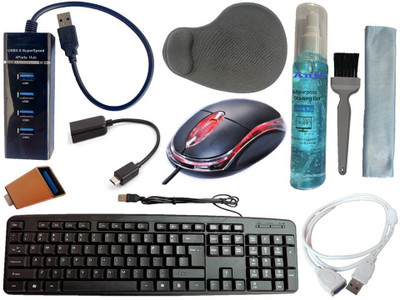 ANJO Wired Keyboard & Mouse-Wrist Pad-Hub 3.0-3in1 Cleaner-OTG C&Micro-Ext Cable 1.5 Combo Set(Black)