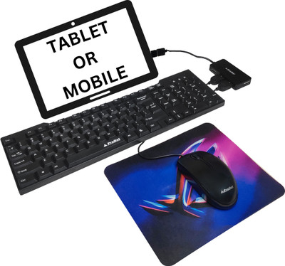 Henture 5-in-1 Keyboard and Mouse Combo with USB Hub, C-Type OTG Cable, and Mouse Pad Combo Set(Black)