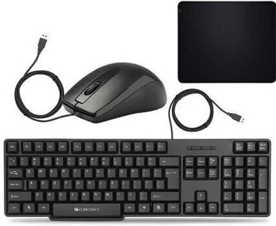 ZEBRONICS K20 Wired Keyboard, AlexMouse and Mouse Pad (Set of 3) Combo Set(Multicolor)