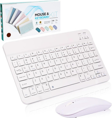 FKU Wireless Keyboard & Mouse For Android Windows PC Wireless Standard Tablet Keyboard Compatible with Desktop, Laptop, Tablet, iPad, Mac Rechargeble Wireless Keyboard & Mouse For Android Windows PC Tablet(White)