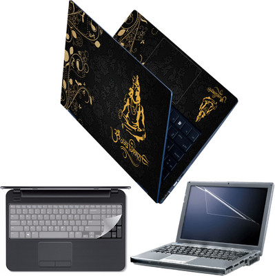FineArts Laptop Skin with Screen Guard and Key Guard - Om Namah Shivay on Sparkle Floral Combo Set(Multicolor)