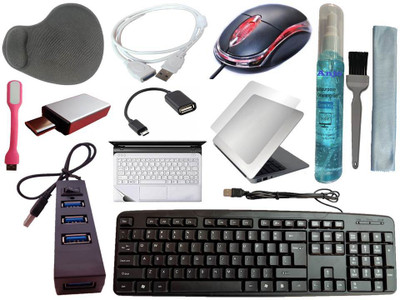 ANJO Wired Keyboard-Wired Mouse-Wrist Pad-Hub 2.0-3in1 Cleaner-OTG C&M-Ext-LED-Skin Combo Set(Black)
