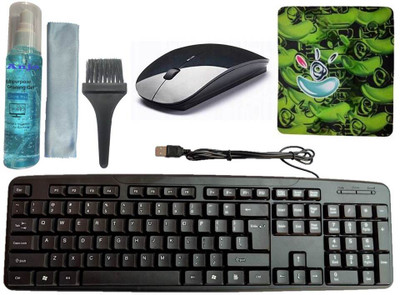 ANJO Wired Keyboard-Wireless Mouse-Mouse Pad-3in1 Cleaner Combo Set(Black)