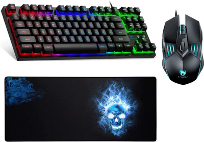 FKU Mechanical Gaming Keyboard N SKULL Mouse Pad [900x400] & Wired Gaming Mouse Combo Set(Black)