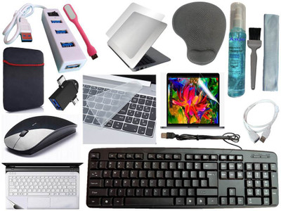 ANJO KeyboardWirlesMos-WPad-Hub-3n1Clnr-2n1OTG-Ext-LED-Skin-14.6iScrn&KeyGuard&Sleeve Combo Set(Black)