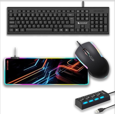 ENTWINO 4-in-1 Wired PC Accessories with mousepad and USB hub Combo Set(Black)