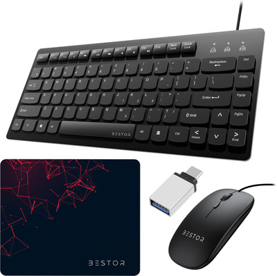 Bestor Set of 4 Combo of Wired Mini Keyboard,WiredMouse And Mouse Pad,OTG Connector Combo Set(Black)