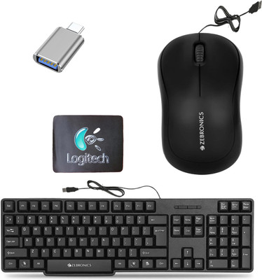 Mophonics Wired K20 Keyboard, Mouse, MousePad and C-OTG ( Set of 4). Combo Set(Multicolor)