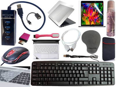 ANJO Keyboard&Mouse-WPad-Hub3-Cleaner-OTGC&M-Ext-LED-Skin-15.6iScrn&KeyGuard&Sleeve Combo Set(Black)