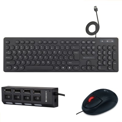 ZEBRONICS K24 Wired Keyboard + Rise Wired Mouse + 150HB USB HUB Combo Set(Black)