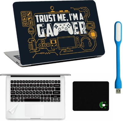 Namo Art 4in1 Set of - Gamer Laptop Skin with Palm-Rest Skin, Mouse Pad and USB LED 55 Combo Set(Multicolor)