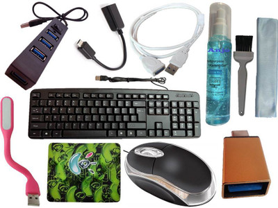 ANJO Wired Keyboard & LED Mouse-Pad-Hub 2.0-GelCleaner 3in1-LED-Ext. 1.5m M2F-OTG C&M Combo Set(Black)