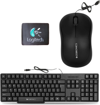 ZEBRONICS K20 Keyboard, Comfort Mouse, MousePad (Set of 3) Combo Set(Multicolor)