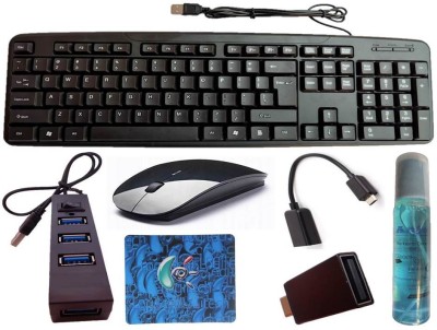 ANJO Wired Keyboard-Wireless Mouse-Pad-Hub 2.0-Cleaner-OTG C&Micro Combo Set(Black)