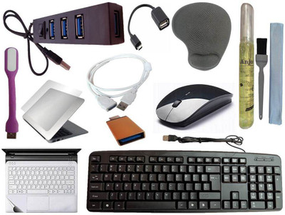 ANJO Keyboard-Wireless Mouse-Wrist Pad-Hub 2.0-3in1 Cleaner-OTG C&M-Ext-LED-Skin Combo Set(Black)